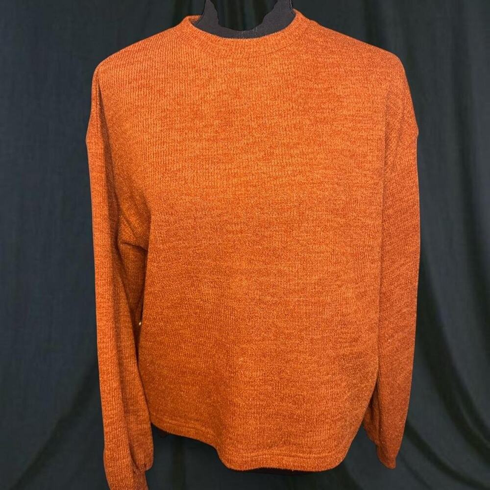 SHEIN Women Burnt Orange Marled Knit Puff Sleeve Crewneck Sweater Size S 4 Rust